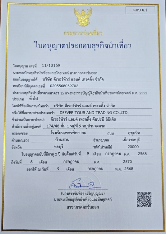 ใบอนุญาตธุรกิจนำเที่ยว